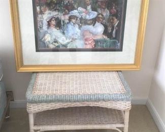 Wicker Bench and Framed Print