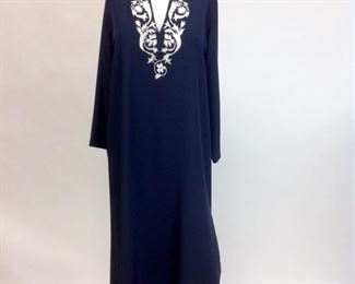 Natori for Saks Fifth Avenue Embroidered White on Navy Long Tunic Dress.