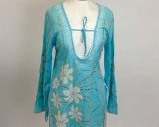 Letarte Handmade Embroidered with Gold Blue Tunic. 