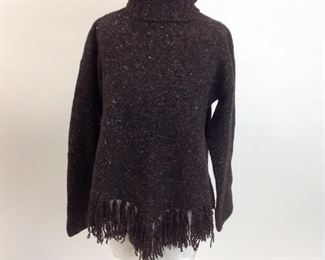 Saks Fifth Avenue Wool / Cashmere Tweed Knit Long Sleeve Turtleneck with Fringe. 