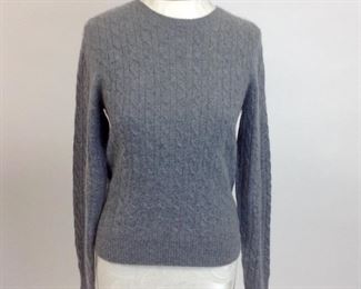 White & Warren Gray 100% Cashmere Cable Knit Sweater. 