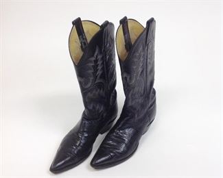 "Panhandle Slim" Black Leather Tooled Western Boots. 