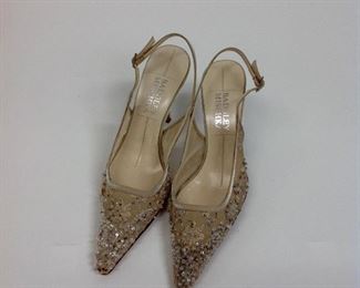 Badgley Mischka Italian Vero Cuoio Beaded Evening Shoes. 