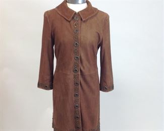 Elite Tahari Gorgeous Tan Leather Coat with Beaded Detail