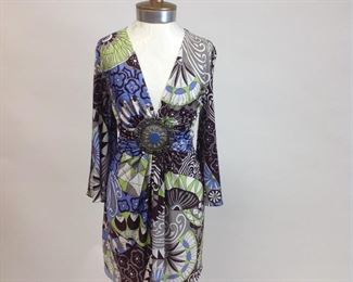 Sky 100% Silk Print Tunic Dress with Medallion Detail 