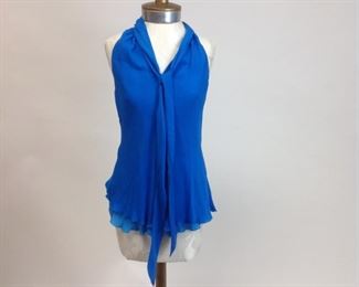 Cache 100% Silk Azura Blue Sleeveless Blouse 