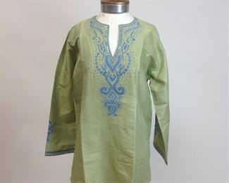 Barbara Gerwit Silk Celadon Green Tunic with Embroidered & Sequin Detail (NWT) 