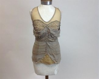 Micro Giovannini of Italy Silk Tan Top with Rhinestones 