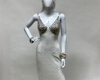 Sherri Hill Ivory/Silver Beaded Evening (NWT) Adele Kaye of Beverly Hills Rhinestone/Mother of Pearl Watch, 