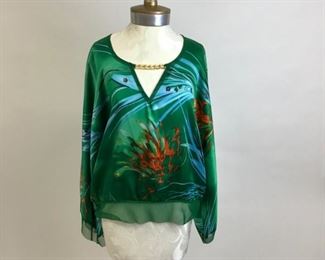 ULI Herzner Vibrant Green Print 100% Silk Top