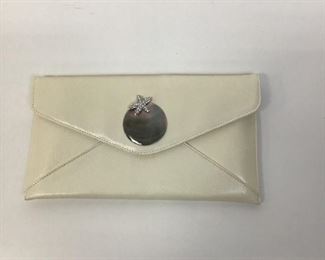 Ivory Leather Clutch with Shell and Rhinestone Starfish