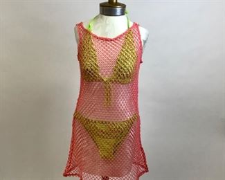 La Blanca Coral Net Swim cover up, Nicole Olivier of France Lime Green Crocheted Bikini 