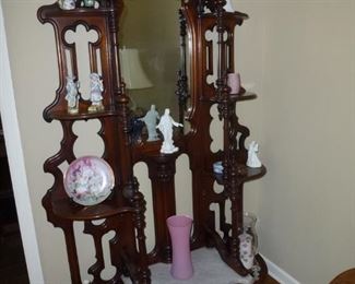 Nice mahogany etagere with marble base and drawer