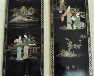 Black lacquer and gemstone wall panels-4