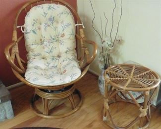 Rattan swivel chair and footstool