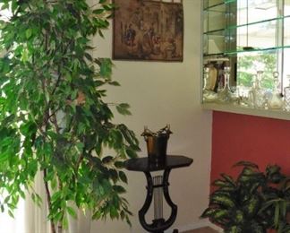 Florals, tapestry. Vintage harp table-sold to family member