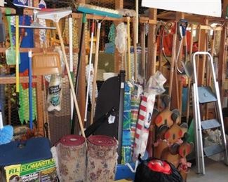 Garden and cleaning tools, umbrellas, rugs more