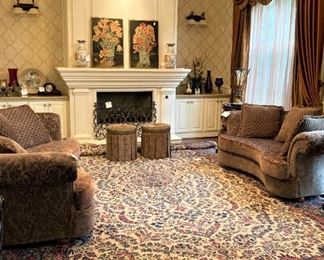 Curved sofa & love seat; extra large Persian rug