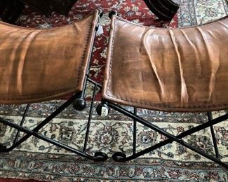 Leather and metal folding stools