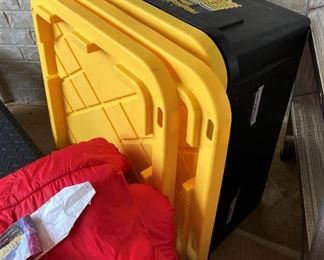 Black & yellow totes; Polarguard sleeping bag