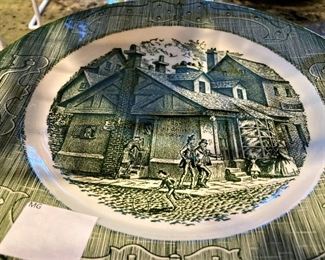 The Old Curiosity Shop green & white dishes