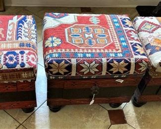 Three carpet covered stools