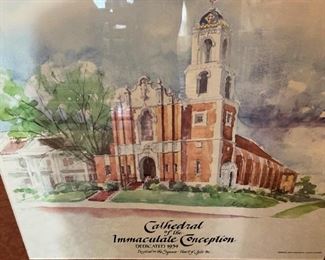 Cathedral of the Immaculate Conception Church (Framed watercolor print by Tylerite Dana Adams)