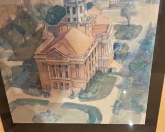 Smith County Courthouse  - 1909-1955 (Framed watercolor print by Tylerite Dana Adams)