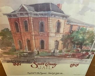 Smith County Jail 1881- 1915 (Framed watercolor print by Tylerite Dana Adams)