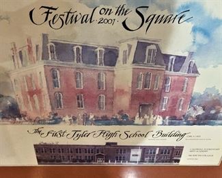 The First Tyler High School Building (Framed watercolor print by Tylerite Dana Adams)