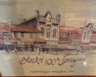 Block of 100 N. Spring Ave. (Framed watercolor print by Tylerite Dana Adams)