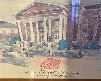 First Baptist Church  (Framed watercolor print by Tylerite Dana Adams)