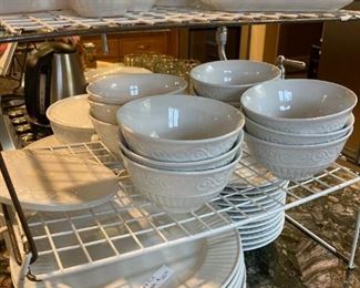 Large set of white dishes