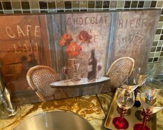 "Cafe" picture; stemware