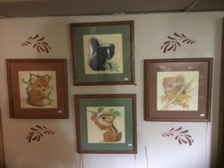 Cute critters framed art, were $10 each, SALE $15 for all four