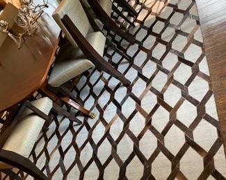 4. Wool & Leather Cow Hide Geometric Pattern Rug (9'6" x 12') 