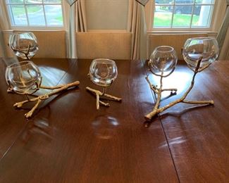 2. 3 pc. Gilt Metal & Glass Votive (13" x 10" x 12")