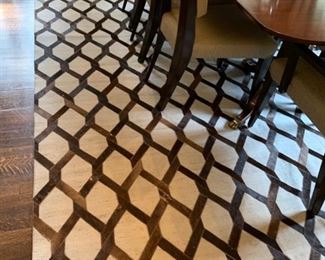 4. Wool & Leather Cow Hide Geometric Pattern Rug (9'6" x 12') 