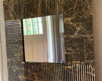 32. Beveled Mirror w/ Corrugated Stone Frame (20" sq)