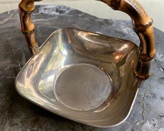 44. Sterling Silver Basket w/ Bamboo Handle (5" x 4")