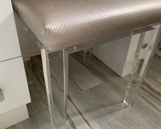 54. Lucite Bench w/ Metallic Upholstered Seat (16" x 16" x 19")