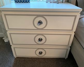 64. Pair of 3 Drawer White w/ Silver Trim Nightstands (32" x 19" x 30")