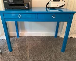 66. Happy Chic by Jonathan Adler Blue Lacquered Desk (42" x 22" x 30")