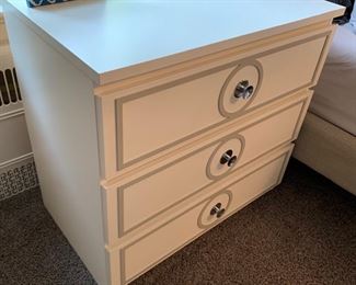 64. Pair of 3 Drawer White w/ Silver Trim Nightstands (32" x 19" x 30") 