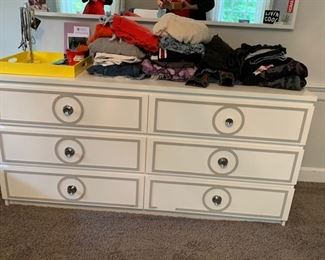 67. White w/ Silver Trim 6 Drawer Dresser (63" x 19" x 30") 