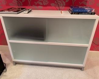 78. White Entertainment Cabinet w/ Frosted Glass Doors  (48" x 14" x 36")