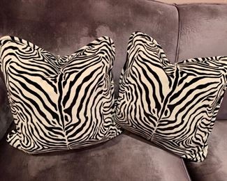 79. Pair of Zebra Print Down Pillows (16" x 16")