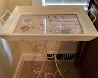 88. Tray Top Side Table on Metal Scroll Base (21" x 14" x 33")