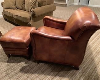 98. Hancock & Moore Leather Chair (29" x 32" x 35") & Ottoman (23" x 21" x 17") w/ Nailhead Detail (as is)