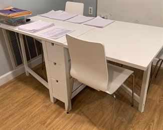 110. Pair of Ikea White Side Chairs 
112. Ikea White Table w/ 2 Drop Leaves (10" x 32" x 29")
